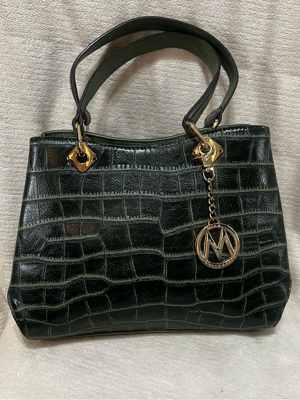 MKF Collection Vegan Leather Faux Croc Embossed Green Satchel Tote EUC - Picture 2 of 14